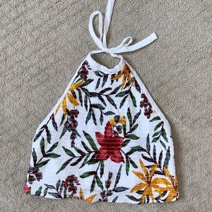 Ecote Hawaiian Floral Print Open Back Crop Top - M